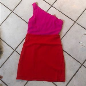 One-shouldered color block dress